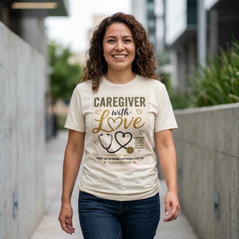 Caregiver With Love T-Shirt — Appreciation Gift for Nurses & Care Staff